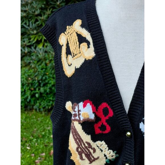 VTG Ugly Christmas Sweater Music Teacher Vest Jingle Bells M Black - Picture 2 of 9
